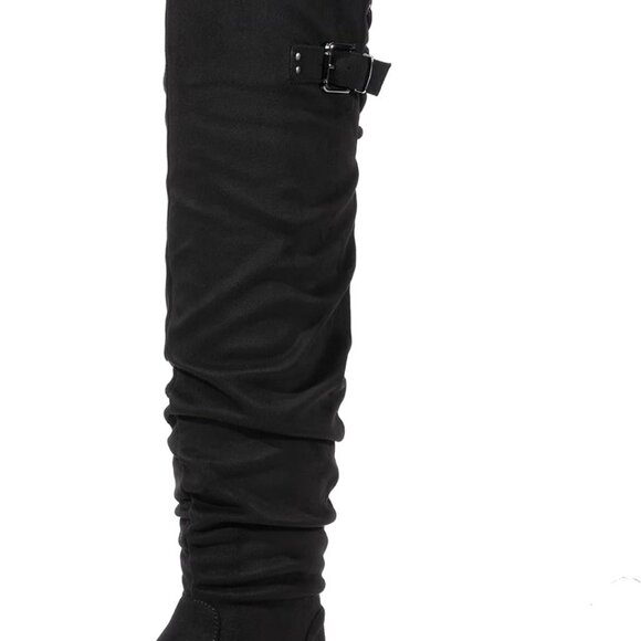 Women's Suede Over The Knee Thigh High Winter Boots Black S11 - Picture 1 of 5